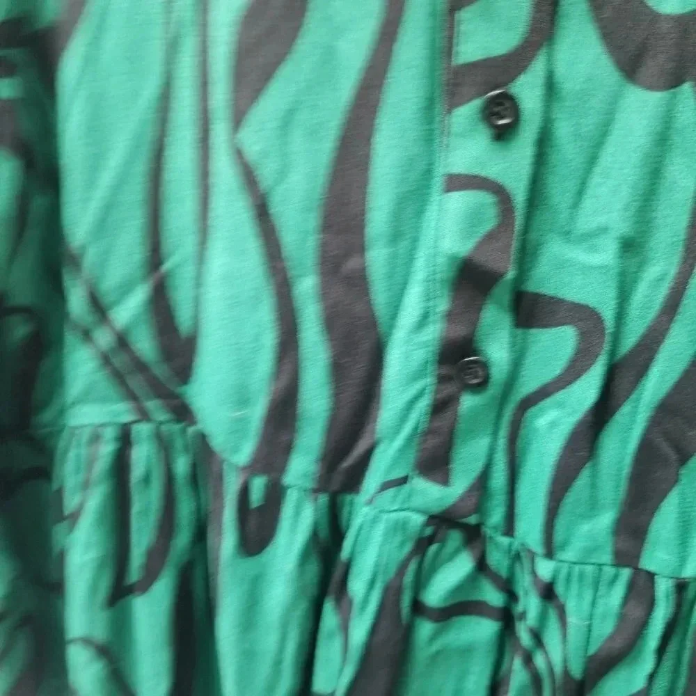 Zara Green Black Print Long Sleeve Midi Dress M - Picture 12 of 12